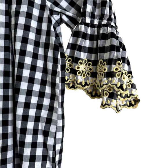 Wonder Nation Girls XL Black/White Shirt Embroidered Yellow Flowers-Keyhole - Picture 4 of 6